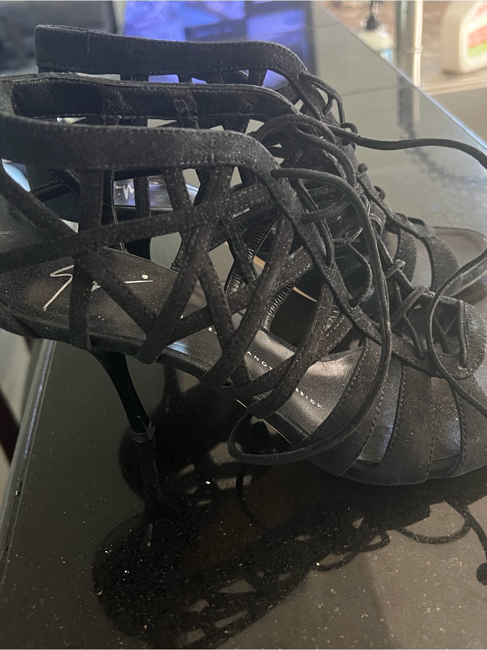Giuseppe Zanotti Black Suede Lace-Up Cage Heels